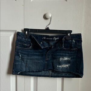 American Eagle Outfitters Distressed Dark Blue Denim Mini Skirt